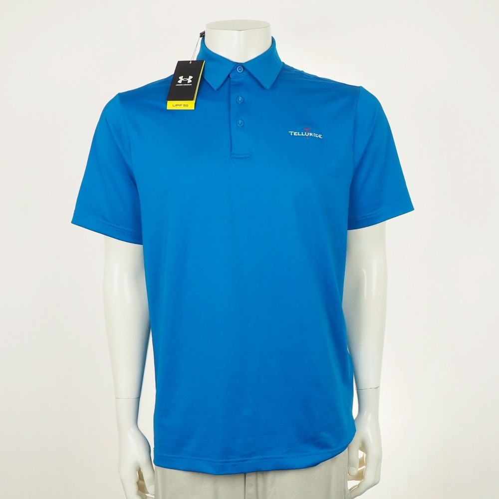 New Under Armour Golf Polo Shirt Mens Medium Blue Loose Telluride Performance